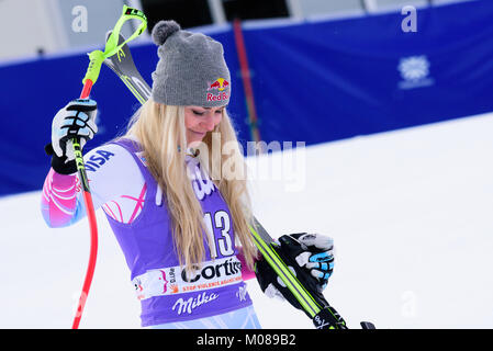 Cortina d'Ampezzo, Italien. 19 Jan, 2018. Lindsey Vonn der Vereinigten Staaten von Amerika an der Cortina d'Ampezzo FIS Weltcup in Cortina d'Ampezzo, Italien am 19. Januar 2018. Credit: Rok Rakun/Pacific Press/Alamy leben Nachrichten Stockfoto