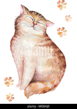 Aquarell cute  isoliertes cat Abbildung Liebe cartoon  