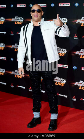 Vin Diesel die Teilnahme an der Uraufführung von Fast & Furious Live, gehalten an der 02, Halbinsel Square, London. Bild Datum: Freitag, 19 Januar, 2018. Foto: Ian West/PA-Kabel Stockfoto