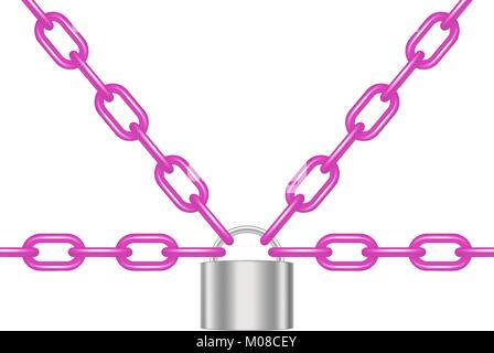 Rosa Ketten durch Vorhängeschloss in Silber Design auf weißem Hintergrund gesperrt Stock Vektor