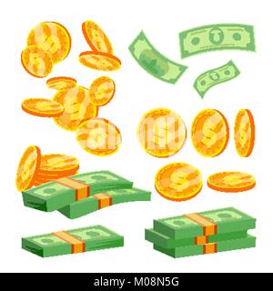 Pakete von Banknoten Vektor. Haufen Geld. Dollar Stack. Hunderte von Dollar. Isolierte flache Darstellung Stock Vektor