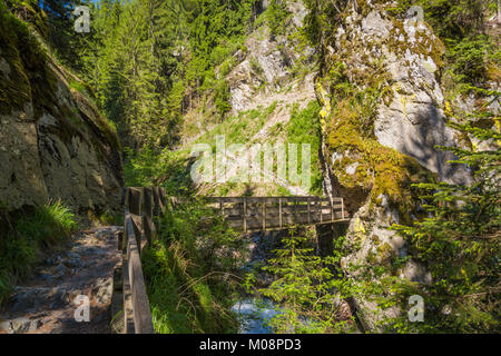 Wasserfälle Stange (gilfenklamm Ratschings,) in der Nähe von Bozen in Südtirol, Italien localed. Hölzerne Brücken und Landebahnen führen durch den Canyon und geben eine sp Stockfoto