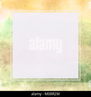 Platz Aquarell frame handgefertigt. Abstrakte Darstellung eines Frame Vorlage. Exklusive Malerei Hintergrund. Ein einzigartiges Bild. Weißes Quadrat im Design Stockfoto