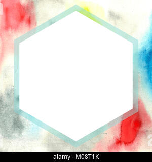 Platz aquarell Rahmen mit einem weißen Sechseck. Abstrakte Abbildung: Vorlage. Exklusive Kunstwerke Hintergrund. Ein einzigartiges Bild. Weiß Sechseck in de Stockfoto