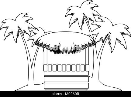 Kiosk aus Holz und Palmblättern am Strand illustration Design Stock Vektor