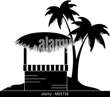 Kiosk aus Holz und Palmblättern am Strand illustration Design Stock Vektor