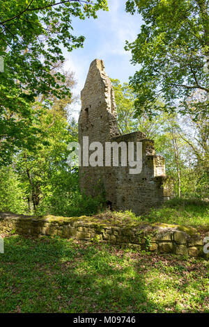 Ruinen des Klosters Disibodenberg. Welterbe Ruine der Disibod Kloster auf dem Gipfel des Hügels Disibodenberg bei Odernheim in Deutschland, Rheinland Stockfoto