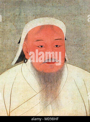 Dschingis Khan (1162-1227), Porträt des Gründers des Mongolischen Reiches, Farbe und Tinte auf Seide, 14. Jahrhundert Stockfoto