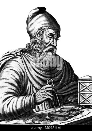 Archimedes (c,287-c,212 v. Chr.). Illustration des griechischen Mathematikers um 1584 Stockfoto