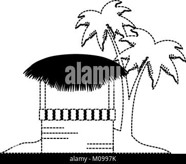 Kiosk aus Holz und Palmblättern am Strand illustration Design Stock Vektor