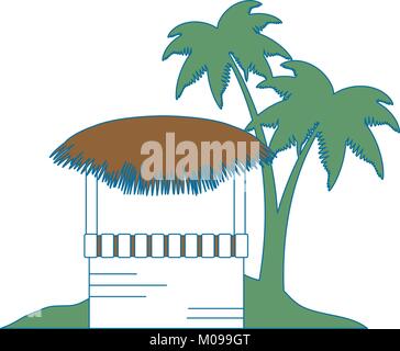 Kiosk aus Holz und Palmblättern am Strand illustration Design Stock Vektor