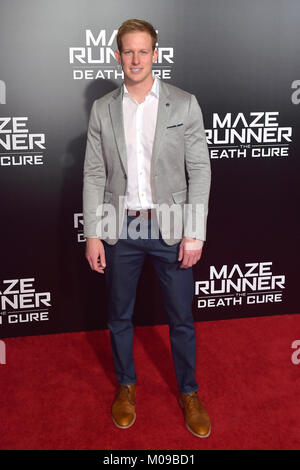 Los Angeles, Kalifornien, USA. 18. Januar, 2018. Chris Sheffield nimmt an den Ventilator Screening von Twentieth Century Fox's "aze Runner: Der Tod Heilung" bei AMC Century City 15 Theater am 18. Januar 2018 in Century City, Kalifornien. Credit: Geisler-Fotopress/Alamy leben Nachrichten Stockfoto