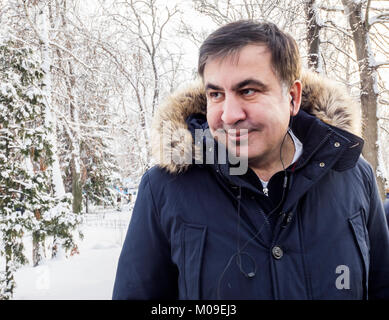 Kiew, Ukraine. 19 Jan, 2018. Ehemalige georgische Präsident Micheil Saakaschwili ist der Auffassung, dass die Kiew Verwaltungsberufungsgericht ihn aus rechtlichen Gründen entziehen kann auf ukrainischem Gebiet bereits im Januar 22 zu bleiben. Er erklärte nach der Sitzung vom 19. Januar geplante verschoben. Saakaschwili fürchtet, dass er am Dienstag ausgewiesen werden. Quelle: Igor Golovnov/Alamy leben Nachrichten Stockfoto