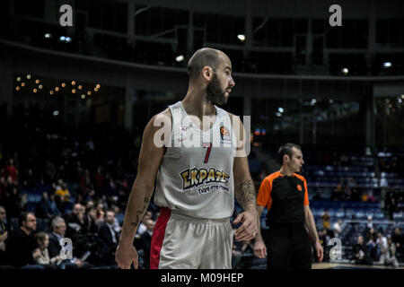 Moskau, Moskau, Russland. 18 Jan, 2018. Vassilis Spanoulis von Olympiakos Piräus während 2017/2018 Turkish Airlines EuroLeague Saison Runde 19 Spiel zwischen Khimki Moskau Region und Olympiakos Piräus Piräus. Credit: Nicholas Müller/SOPA/ZUMA Draht/Alamy leben Nachrichten Stockfoto