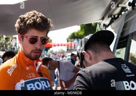 Mclaren Vale, South Australia, Australien. 20 Jan, 2018. Peter Sagan zu Beginn der Stufe 5, McLaren Vale zu Willunga, der Tour Down Under, Australien am 20. Januar 2018 Credit: Gary Francis/ZUMA Draht/Alamy leben Nachrichten Stockfoto