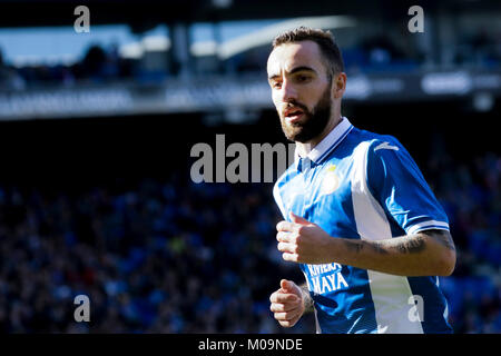 Cornella del Llobregat, Spanien. 18 Jan, 2018. RCDE Stadium, Cornella del Llobregat, Barcelona, Spanien. Sergi Darder während des La Liga Match in der 20. Runde zwischen RCD Espanyol v FC Sevilla an RCDE Stadion am 21. Januar 2018 in Carmella del Llobregat, Barcelona, Spanien. Credit: G. Loinaz/Alamy leben Nachrichten Stockfoto