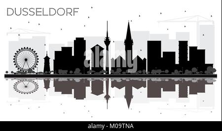 Düsseldorf Deutschland Skyline der Stadt schwarze und weiße Silhouette mit Reflexionen. Vector Illustration. Stock Vektor