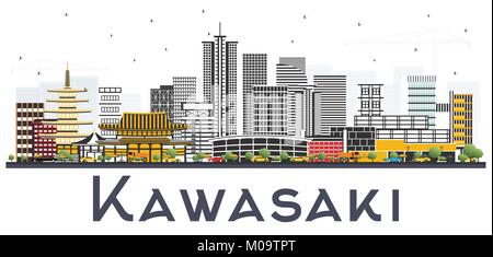 Kawasaki Japan Skyline der Stadt mit Farbe Gebäude isoliert auf weißem Hintergrund. Vector Illustration. Stock Vektor