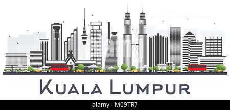 Malaysia Kuala Lumpur Skyline der Stadt mit grauen Gebäude isoliert auf weißem Hintergrund. Vector Illustration. Business Travel und Tourismus Konzept mit Mod Stock Vektor