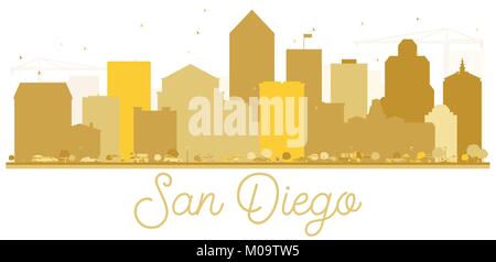 San Diego Kalifornien USA Skyline der Stadt goldene Silhouette. Einfache flache Konzept für Tourismus Präsentation, Banner oder Website. San Diego Stadtbild mit La Stock Vektor