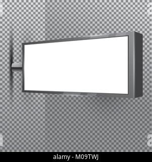 Leere Store weiß Namensschild auf transparentem Hintergrund. Vector Illustration. Leeres Rechteck Leuchtkasten Mock Up. Stock Vektor