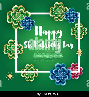 Saint Patrick's Day Hintergrund mit Klee Blätter und den goldenen Sternen. Vector Illustration. Stock Vektor