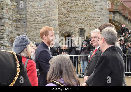 Das Schloss von Cardiff, Cardiff. 18/01/10. Seine Königliche Hoheit Prinz Henry von Wales und Meghan Markle in Cardiff Castle. Foto Credit: Bethanien Shorey Stockfoto