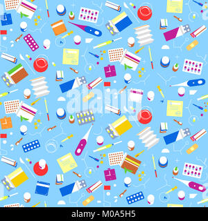 Nahtlose Muster Apotheke Medikamente Hintergrund. Medizin Symbol Pillen, Kapseln, Vitamine medizinische Tabletten. Medizinische Heilmittel Sammlung Stockfoto