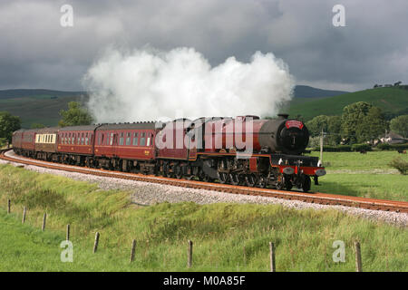 LMS Pacific Dampflok Nr. 6201 Prinzessin Elizabeth fährt Hellifield, North Yorkshire 7. August 2010, Hellifield, Vereinigtes Königreich Stockfoto