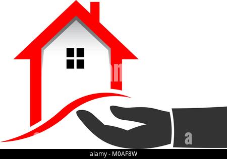 Immobilienmakler Hand Haus zu Verkaufen. Vector Illustration Stock Vektor