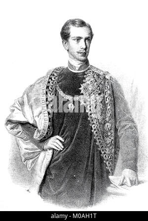 Franz Joseph I., 18. August 1830 und dem 21. November 1916, Kaiser von Österreich, der seiner Regierung, Zeichnung aus dem Jahr 1848, digital verbesserte Reproduktion des Originals aus dem Jahr 1880 Stockfoto