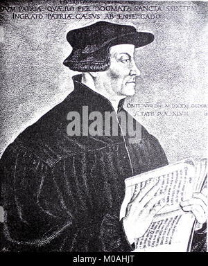 Huldrych Zwingli oder Ulrich Zwingli, 1. Januar 1484 - 11. Oktober 1531, war ein Führer der Reformation in der Schweiz, digital verbesserte Reproduktion des Originals aus dem Jahr 1880 Stockfoto