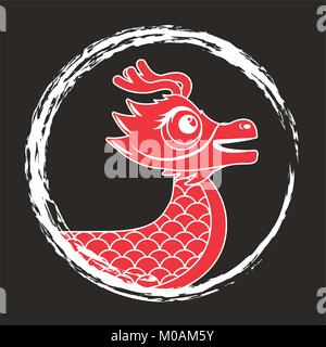 Red Dragon Chinese animal Fantasy runden Rahmen dunklen Hintergrund Stock Vektor