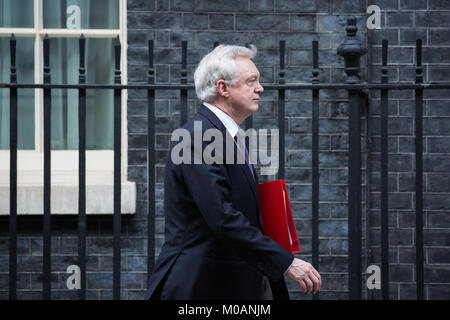 London, Großbritannien. 16. Januar, 2018. David Davis MP, Staatssekretär für die Europäische Union zu verlassen, Blätter 10 Downing Street nach einem Kabinett Beratungen Stockfoto