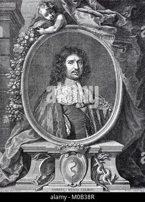 Jean-Baptiste Colbert, Marquis de Seignelay, August 29, 1619 - September 6, 1683, war ein französischer Staatsmann und der Begründer des Merkantilismus, Colbertism, wurde unter Ludwig XIV. Erfolgreiche Minister für Finanzen und schuf die Basis für die französische Wirtschafts- und Kolonialpolitik, Frankreich, digital verbesserte Reproduktion einer Vorlage drucken von 1880 Stockfoto