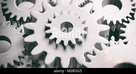 Silber Chrom Zahnräder Hintergrund. 3D-Darstellung Stockfoto