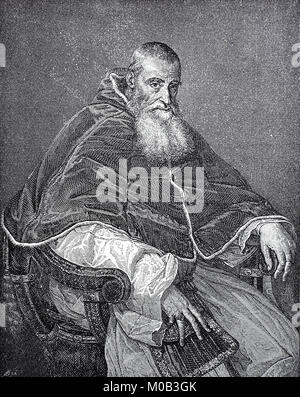 Paul III., geboren als Alessandro Farnese, Februar 29, 1468 - November 10, 1549, war Papst der römisch-katholischen Kirche aus dem 13. Oktober 1534 bis zu seinem Tod, digital verbesserte Reproduktion einer Vorlage drucken von 1880 Stockfoto