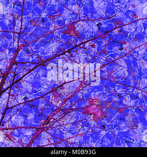 Art Floral collage Motiv texturierte Kunstwerke in Vivid Magenta und Blau Tönen. Stockfoto