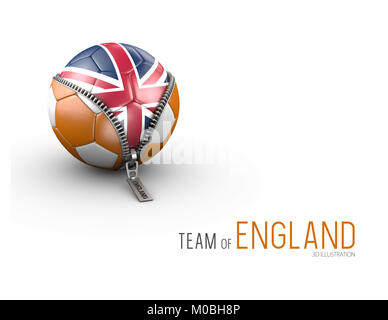 Fußball mit England Flagge auf weißem Hintergrund. 3D-Darstellung. Stockfoto