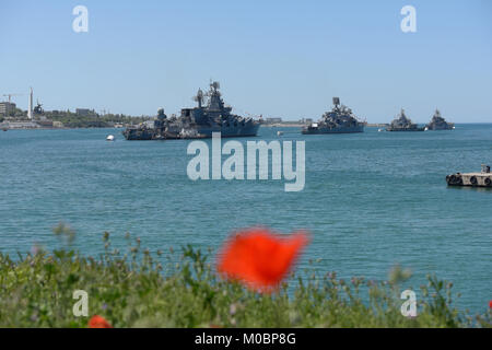 Sewastopol, Ukraine - 8. Mai 2013: Russische und Ukrainische Kriegsschiffe in der Bucht von Sewastopol, Krim, Ukraine am 8. Mai 2013 verankert. Schiffe vorbereiten Stockfoto