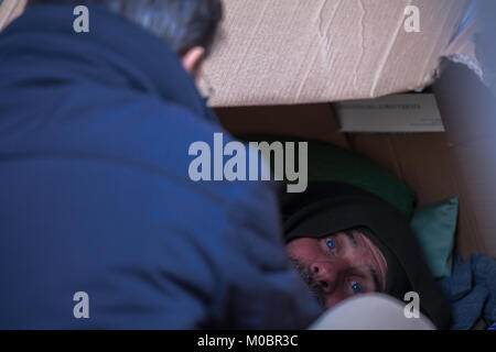 Biagio Conte, einen laienmissionar, während des Hungerstreiks für Obdachlose und Arme Menschen. Stockfoto