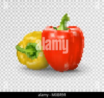 Satz mit zwei Paprika. Gelb, rot Pfeffer. Vector Illustration, natürliche Pfeffer realistisches Bild mit Schatten für kulinarische Produkte und Rezepte Abbildung Stock Vektor