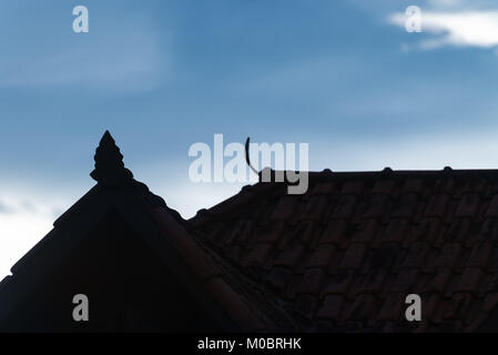 Silhouette auf der Dachterrasse mit schöner Dekoration Formen und Himmel als Hintergrund Stockfoto