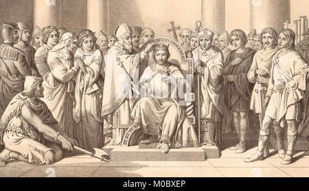 Krönung von Harold Godwinson, AD 1066. Den angelsächsischen König Harold II. Stockfoto