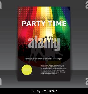 Bunte Party Flyer oder Deckel mit Masse in der Dunkelheit, der tanzende Menschen Silhouetten in bearbeitbaren Vektorformat Stock Vektor