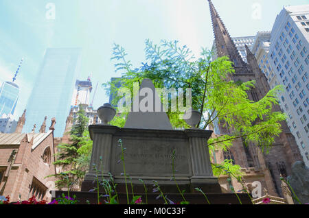 Historische Orte mit der Geschichte von Alexander Hamilton in Leben und Tod verknüpft ist; in der Trinity Church Manhattan New York Stockfoto