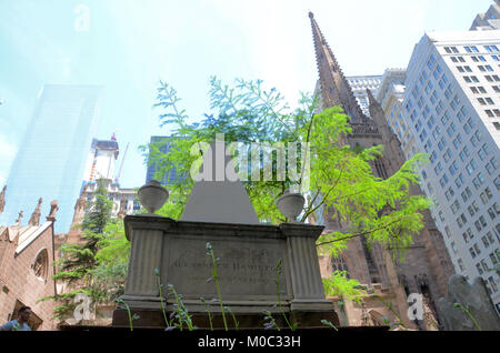 Historische Orte mit der Geschichte von Alexander Hamilton in Leben und Tod verknüpft ist; in der Trinity Church Manhattan New York Stockfoto