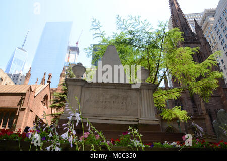 Historische Orte mit der Geschichte von Alexander Hamilton in Leben und Tod verknüpft ist; in der Trinity Church Manhattan New York Stockfoto