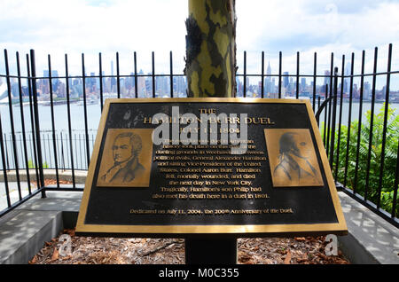 Historische Orte mit der Geschichte von Alexander Hamilton im Leben und im Tod; Hamilton Park, Weehawken duellieren gründen New Jersey Stockfoto