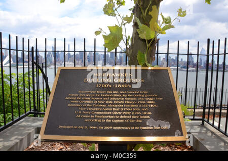 Historische Orte mit der Geschichte von Alexander Hamilton im Leben und im Tod; Hamilton Park, Weehawken duellieren gründen New Jersey Stockfoto